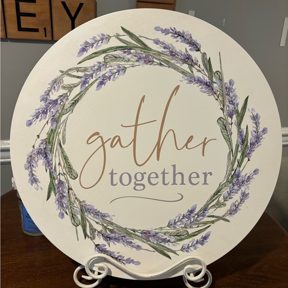 Home Decor - Gather Together Wooden Round Sign & White Stand -17 in. Width - Picture 7 of 10